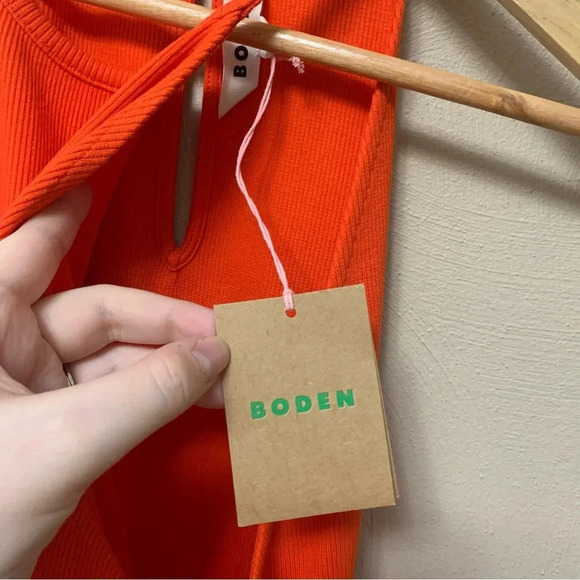 Boden Ribbed Halterneck Midi Dress in Orange Size 16 Size 18 NWT New - Picture 11 of 14